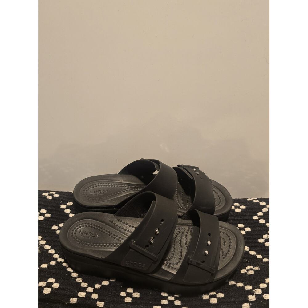 Crocs Womens Brooklyn Buckle Black Double Strap Wedge Slide Sandals Size 6 heel - Picture 4 of 15